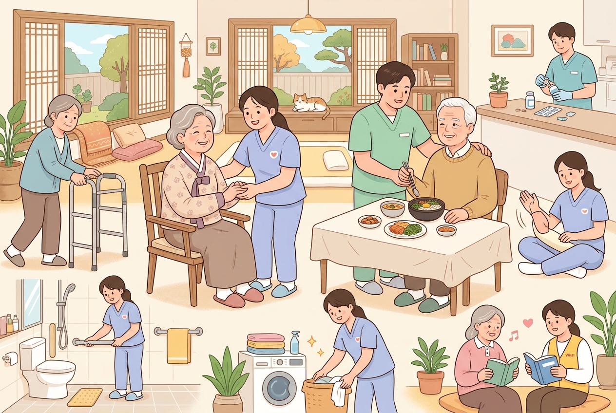 노인 장기요양 등급 판정 도구 완벽 가이드: 판정 기준부터 본인부담금 감경 모의 계산까지 안내 인포그래픽
